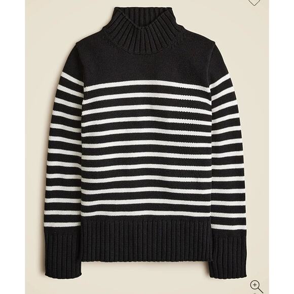 NWT J. Crew Cotton Turtleneck Sweater In Stripe Black White S - Picture 2 of 8
